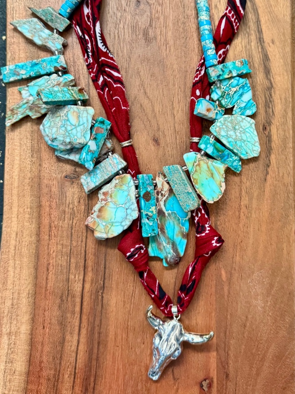 Western Inspired Tourquoise and Longhorn Charm Necklace